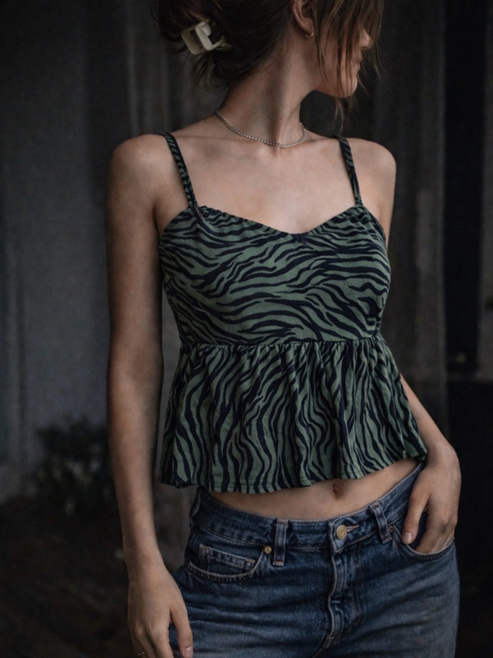 Hollister Zebra Print Babydoll Tank Top | Y2K Grunge Indie Sleaze XS